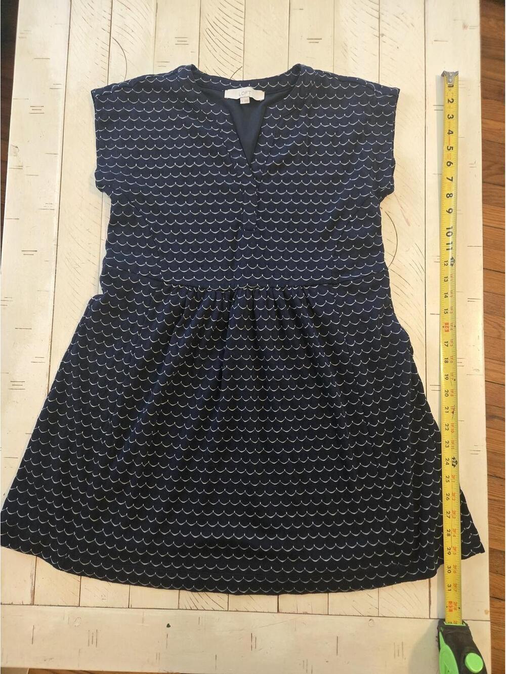 LOFT Navy Patterned Peplum Dress – Women’s Small – Textured Fit & Flare